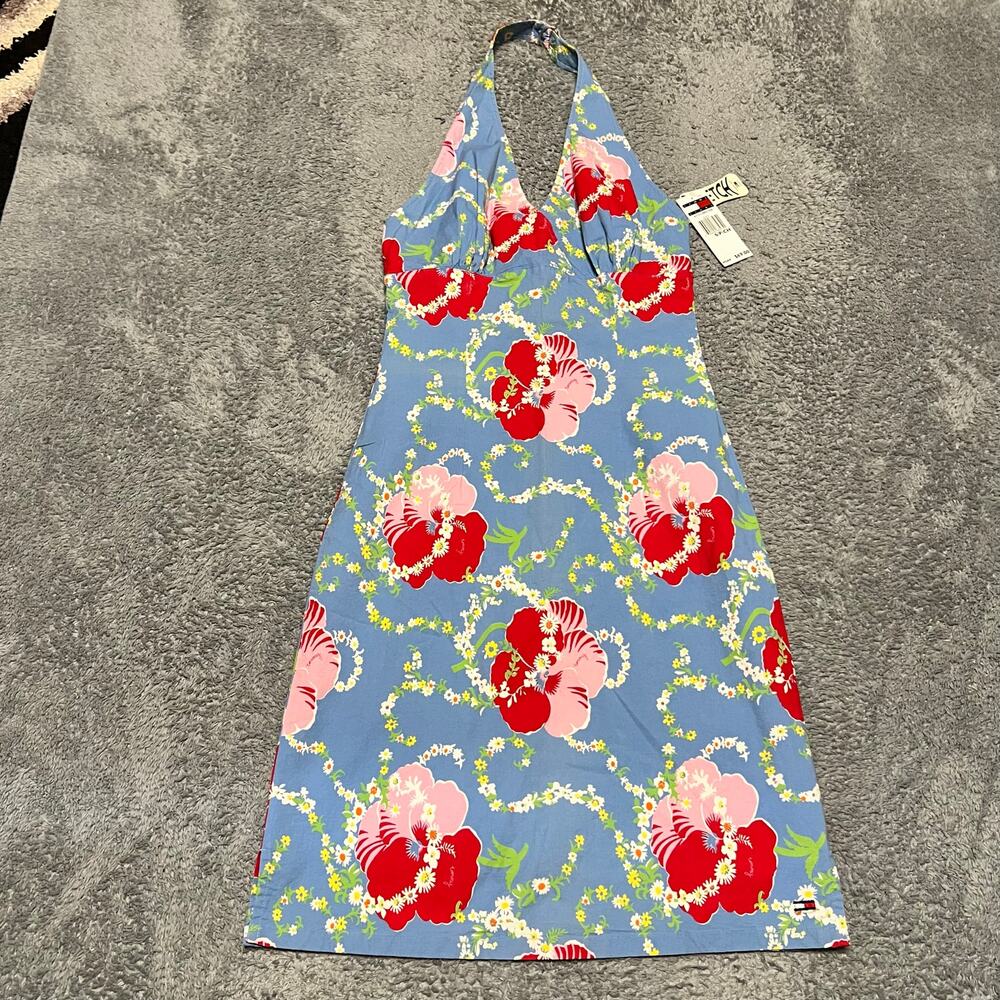 Tommy Hilfiger Dress Womens Small Halter Floral Blue Mini